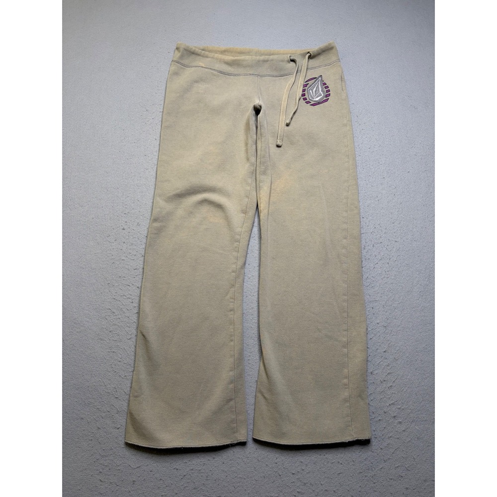 Volcom Sweatpants Women Medium Tan Y2K Stone Logo Wide Leg Skate Streetwear